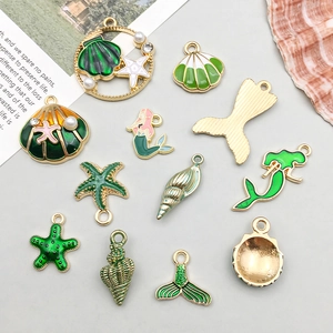 Green ocean theme enamel charms including shell and starfish for DIY jewelry making