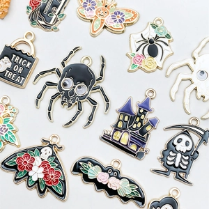 Halloween enamel charm set with spider ghost and bat designs for DIY jewelry making