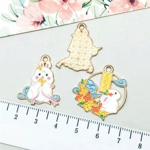 Cartoon enamel Mid-Autumn rabbit and moon pendants for DIY jewelry with ruler scale