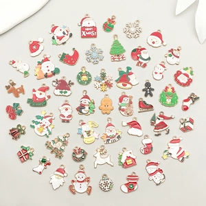 50pcs Christmas enamel alloy charms featuring Santa, reindeer and snowman for DIY jewelry