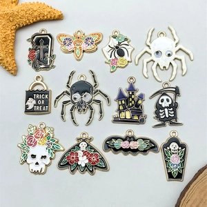 Set of 11 Halloween alloy enamel charms featuring ghosts spiders and bats for DIY jewelry
