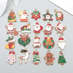 Christmas Theme Alloy Enamel Pendants Santa Claus Snowman Elk Tree Gingerbread Man Stocking Charm For DIY Jewelry Making Accessory