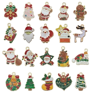 Set of 20 Christmas enamel alloy charms with Santa, tree, and reindeer for DIY jewelry