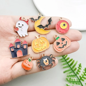 Assorted Halloween enamel alloy charms including pumpkins and ghosts for DIY jewelry