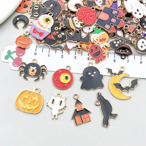Assorted Halloween enamel alloy charms including pumpkins and ghosts for DIY jewelry making