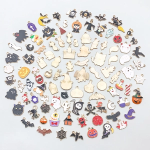 Mix of 100 colorful Halloween enamel alloy charms featuring pumpkins ghosts and bats