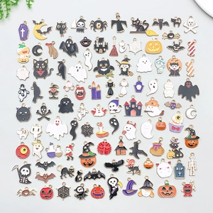 Alloy Enamel Halloween Charms For Jewelry Making DIY Bracelet Necklace Pumpkin Ghost Bat Cat Skeleton Pendants Bulk Set For Party Decoration