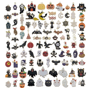 Assorted Halloween enamel charms set with pumpkin and ghost icons for DIY jewelry making