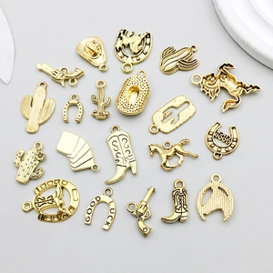 Antique gold western cowboy charm set with horseshoe cactus and cowboy hat for DIY jewelry