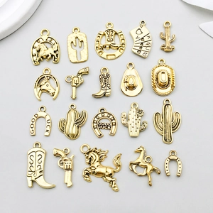 Vintage Antique Gold Zinc Alloy Western Cowboy Pendants For DIY Jewelry Making Cactus Horseshoe Cowboy Boot Hat Poker Card Charms