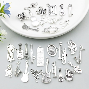 Antique silver musical instrument pendants set for DIY necklace and bracelet jewelry making
