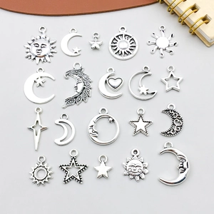 Antiksilber Legierung Sonne Mond Stern Himmlische Anhänger Für DIY Halskette Armband Schmuckherstellung Zubehör
