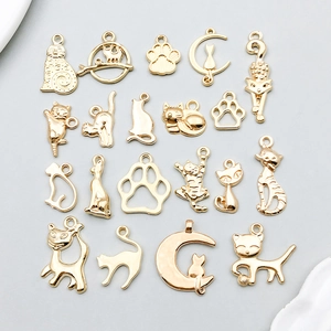 Alloy Cat Charms Pendants Gold Color Animal Cat Paw Moon Shape For Jewelry Making DIY Bracelet Necklace Accessory For Women