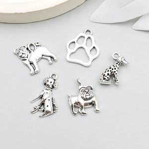 Detailed antique silver dog-themed alloy charms for DIY jewelry making sets