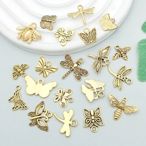 Antique gold insect alloy charms set including butterfly, dragonfly, and bee for DIY jewelry