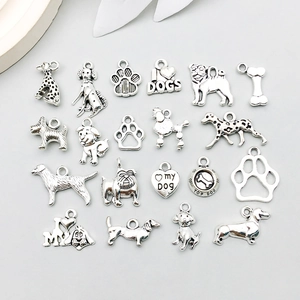 Antique Silver Dog Series Alloy Pendants For DIY Jewelry Making Vintage Animal Bone Puppy Paw Charms For Craft Accessories