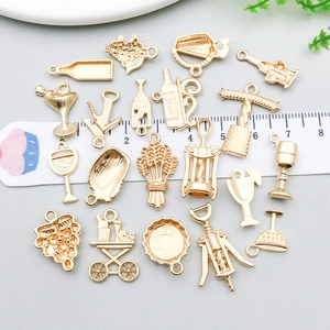 19-piece KC gold wine theme charm set featuring bottles and cups for DIY jewelry making