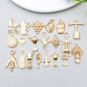 Vintage Zinc Alloy Red Wine Series Pendants KC Gold Wine Bottle Glass Grape Charms For DIY Necklace Bracelet Jewelry Making Accessories