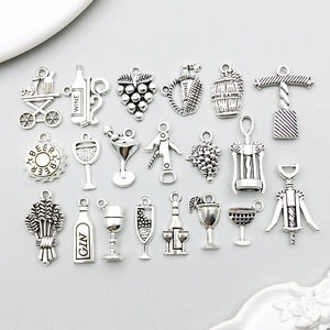 Vintage Zinc Alloy Wine Theme Charms Antique Silver Bottle Glass Grape Opener Pendants For DIY Jewelry Making Accessories