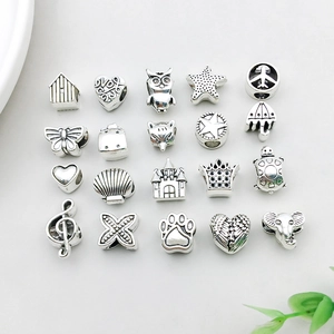 Antique Silver Zinc Alloy Big Hole Beads Mixed Patterns Heart Starfish Crown Charms For DIY Bracelet Necklace Jewelry Making