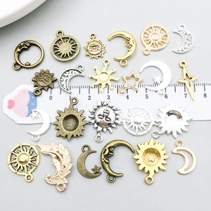 Celestial alloy charms set with sun, moon, and star pendants for DIY jewelry making