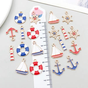 Colorful enamel nautical alloy charms set including anchor and sailboat for DIY jewelry