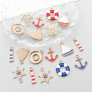 Colorful nautical enamel alloy charms set including anchor and lighthouse for DIY jewelry