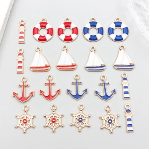Enamel Alloy Nautical Pendants Set Anchor Sailboat Lifebuoy Rudder Charms For DIY Bracelet Necklace Jewelry Making Crafts