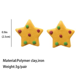 Detailed view of yellow polymer clay star earrings with dimensions and material specs