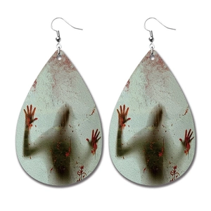 Halloween PU-Lederohrringe in Tropfenform mit gruseligem Schatten und Blutspritzer-Motiv