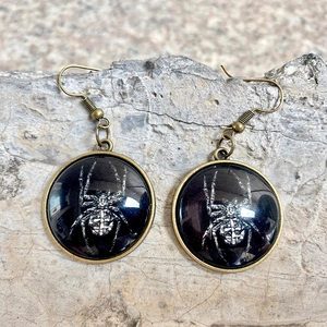 Retro bronze spider glass cabochon earrings with gothic style for Halloween