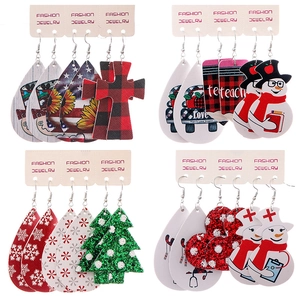 Christmas Medical Teacher Earring Set PU Leather Printed Snowflake Leopard Plaid Tear Drop Earrings For Women Holiday Gift