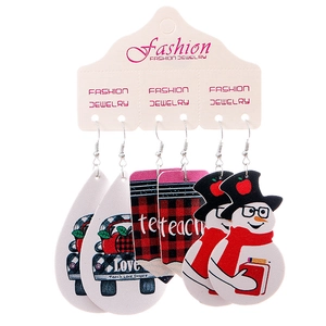 Christmas and teacher themed PU leather drop earrings set with snowman and pencil designs