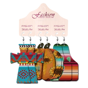 Western faux leather teardrop earrings set featuring pumpkin sunflower and ethnic patterns