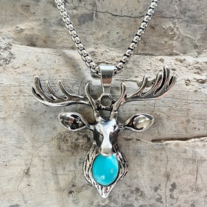 Vintage Silber Legierung Elch Hirschkopf Anhänger Halskette Mit Künstlichem Türkis Totenkopf Strass Weihnachten Schmuck Für Damen Herren
