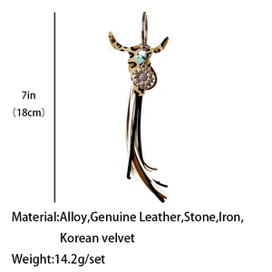 Porte-clés de style Western avec tête de taureau léopard, turquoise et pompon cuir