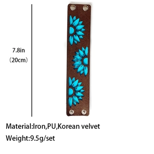 Bracelet en cuir marron avec tournesols bleus et détails de l'étoile US