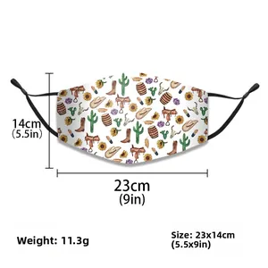 Three-layer cotton face mask with Aztec western patterns showing 23x14cm dimensions