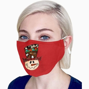 Three-layer cotton Christmas mask for adults with cartoon snowman print in red color