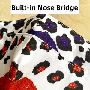 Mascarilla de algodón de tres capas con estampado de leopardo y puente nasal integrado
