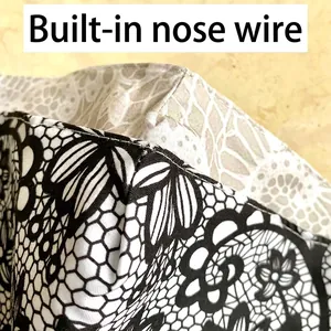 Three-layer cotton face mask with lace pattern featuring a built-in nose bridge strip