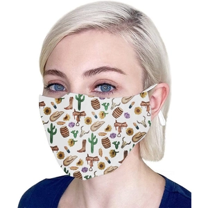 Three-layer cotton face mask with western Aztec cowboy prints for windproof protection