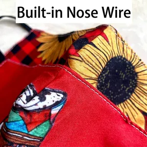 Three-layer cotton Christmas face mask with built-in nose bridge strip and floral print