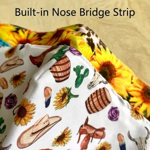 Three-layer cotton face mask with Western Aztec prints and built-in nose wire