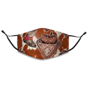 Three-layer cotton face mask featuring western cowboy print and adjustable ear loops