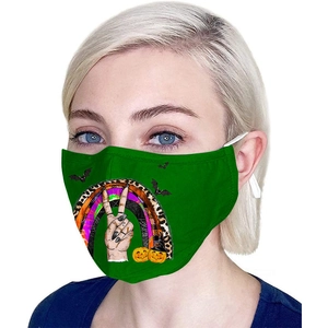 Maschera di Halloween verde a tre strati con stampa festiva di zucca e arcobaleno