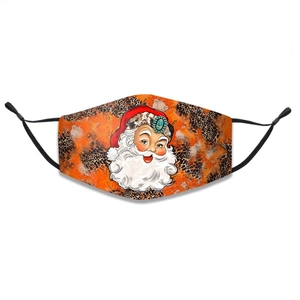 Detail of Santa Claus print and leopard pattern on breathable triple-layer cotton mask