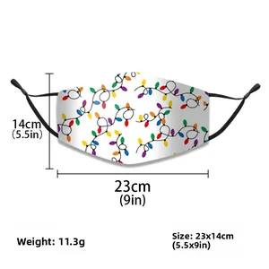 Detailed view of white Christmas mask with light patterns, showing 23x14cm dimensions