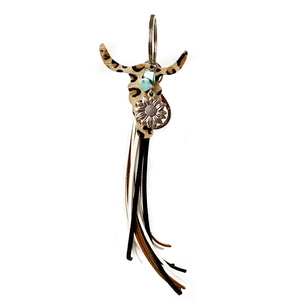 Porte-clés crâne léopard style western avec turquoise, tournesol et de franges