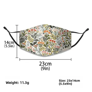 Detailed view of floral cotton mask showing dimensions 23x14cm and adjustable ear straps